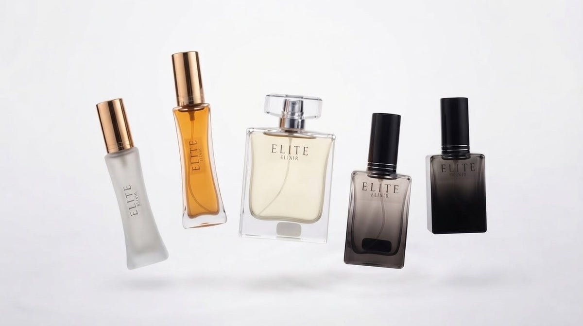 Elite Elixir men's and women's fragrance bottles