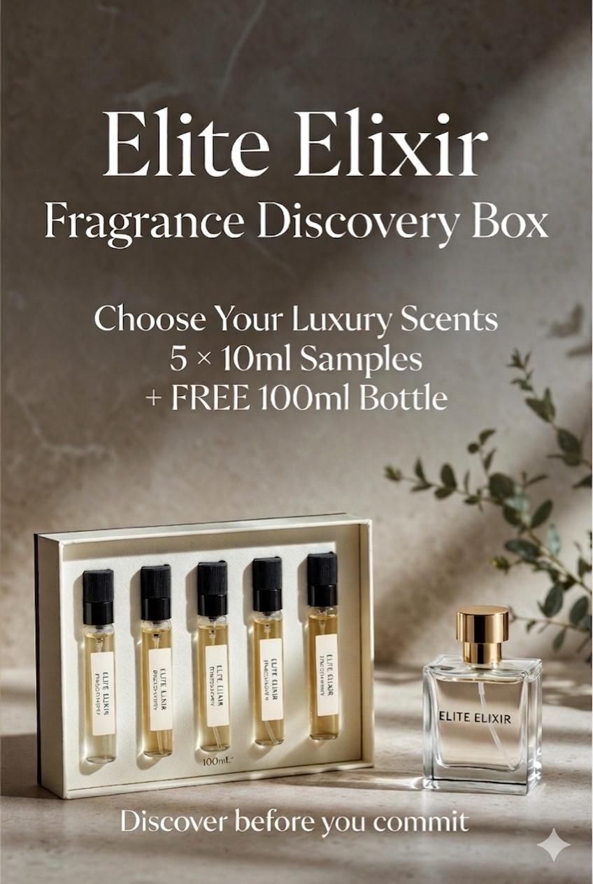 Elite Elixir Fragrance Discovery Box - 5 perfume samples plus free 100ml bottle, South Africa
