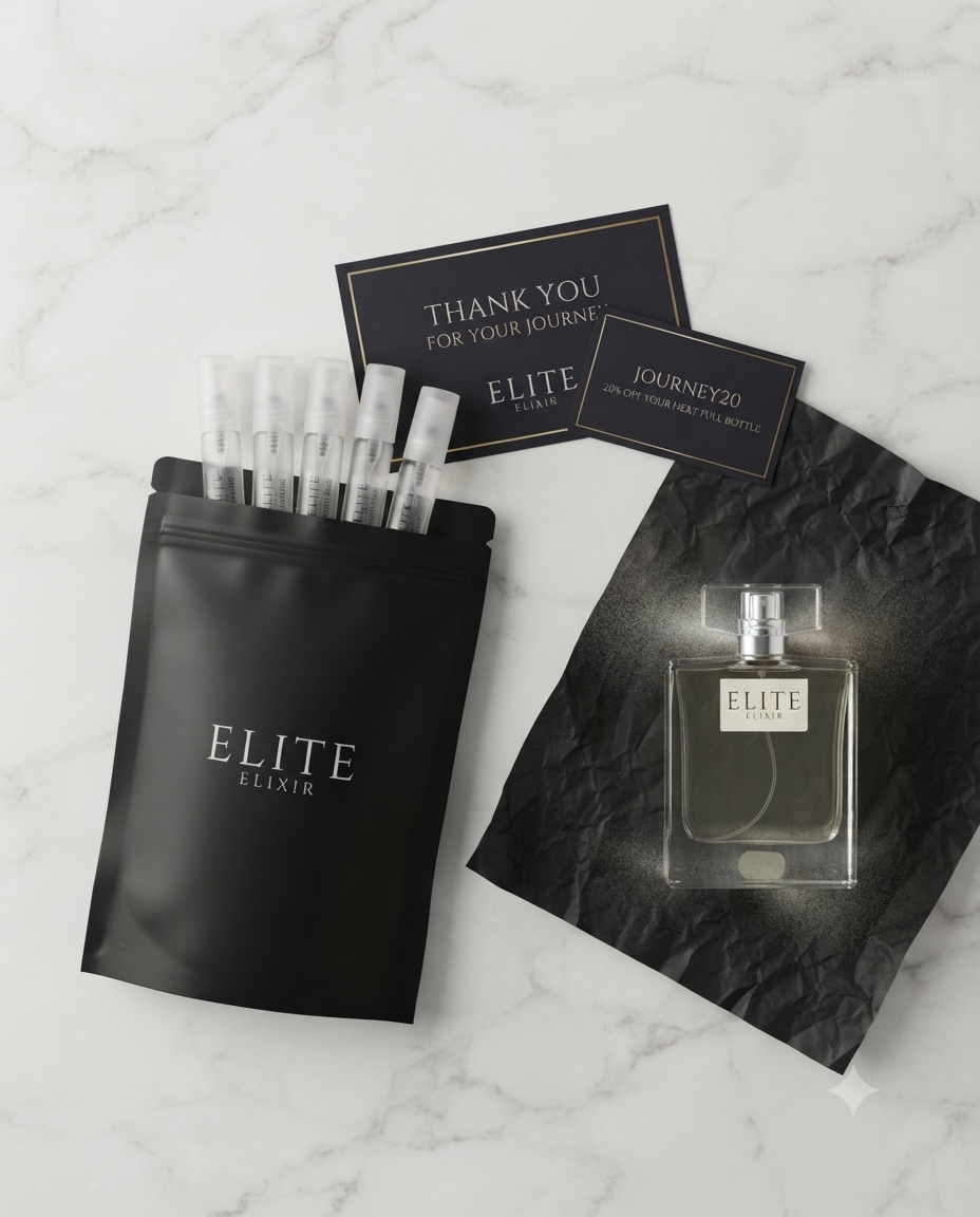 Elite Elixir Explorer Pack with five 10ml fragrance samples